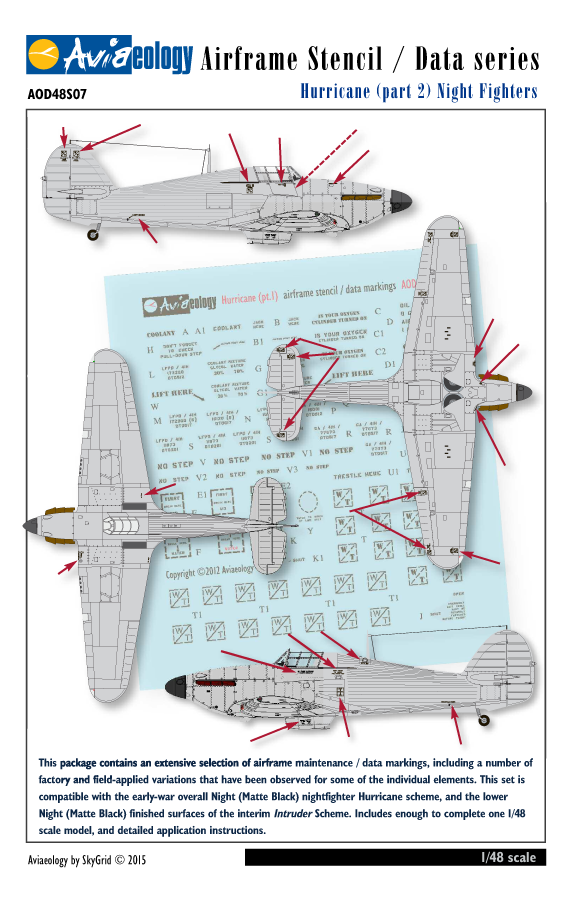 Hurricane Nightfighters 1/48 scale Aviaeology Decals Airframe Stencil Data